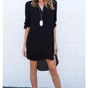 Black Chiffon Asymmetric Hem Shift Dress